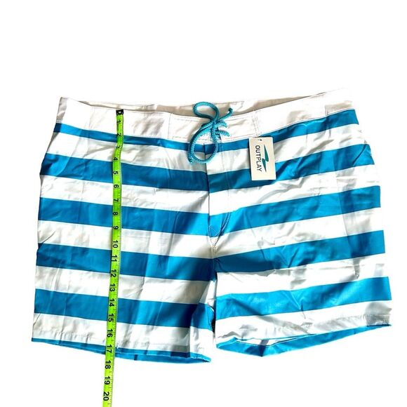 Outplay Unisex Board Shorts Blue White Striped Swim Shorts Size XL Tie Waist NWT - Picture 4 of 9